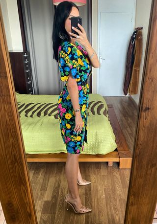 Como nuevo vestido flores botones joya talla M/L