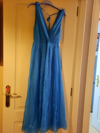 vestido largo seda celeste TERIAYABAR OFERTON