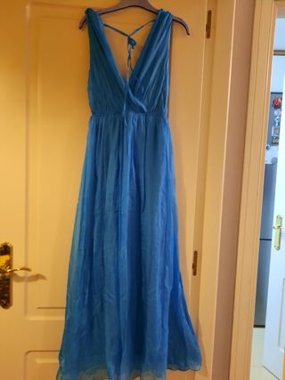 vestido largo seda celeste TERIAYABAR OFERTON