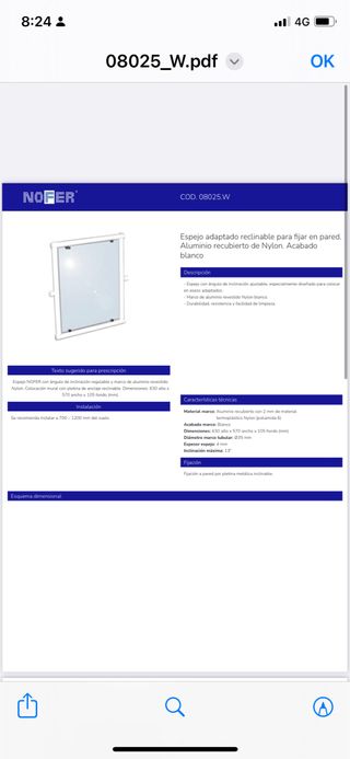 Espejo Reclinable fabricado en aluminio