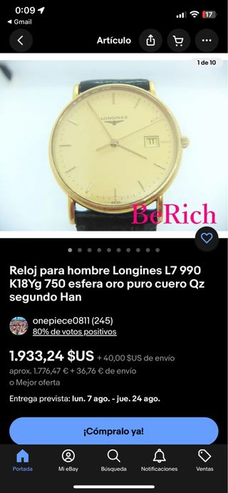 Longines oro en perfecto estado. Todo original.