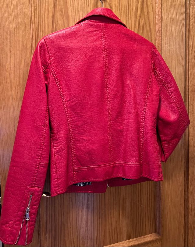 Chaqueta biker polipiel roja con forro, nueva