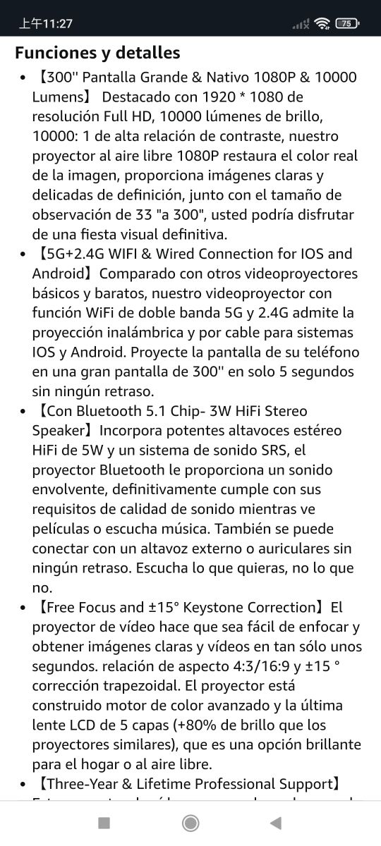 Mini proyector 5G+WiFi Full HD 1080P Video Project