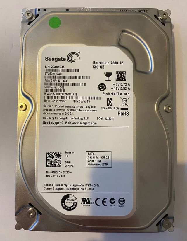 Disco rigido SATA da 500 GB, 7.200 rpm (Seagate Barracuda)