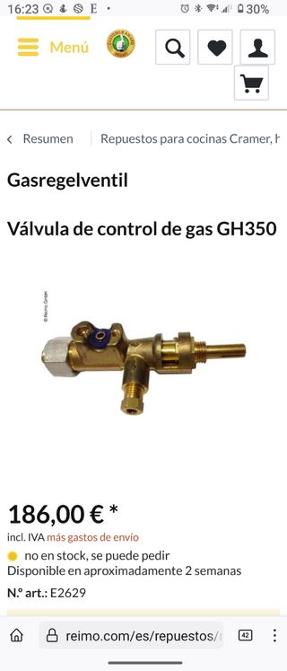 Válvula de control de gas Autocaravana