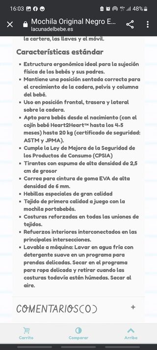 Mochila porta bebés ergobaby 100% algodon