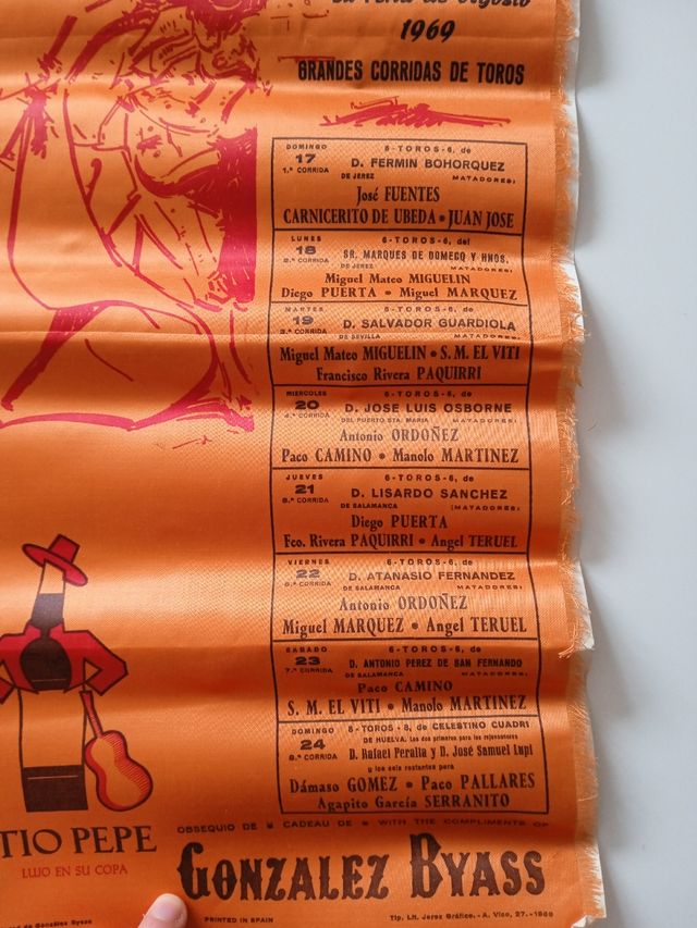 Cartel de toros de raso 1969