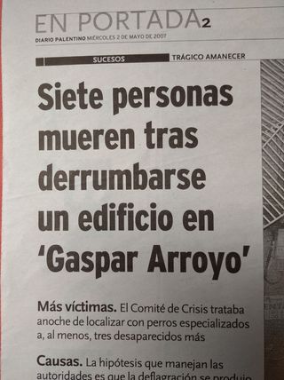 DIARIO PALENTINO 2-05-2007 EXPLOSIÓN GASPAR ARROYO