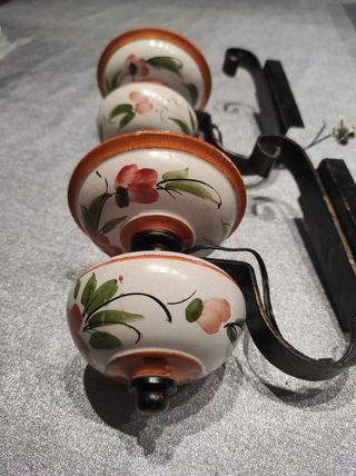 2 lámparas forja y cerámica de pared