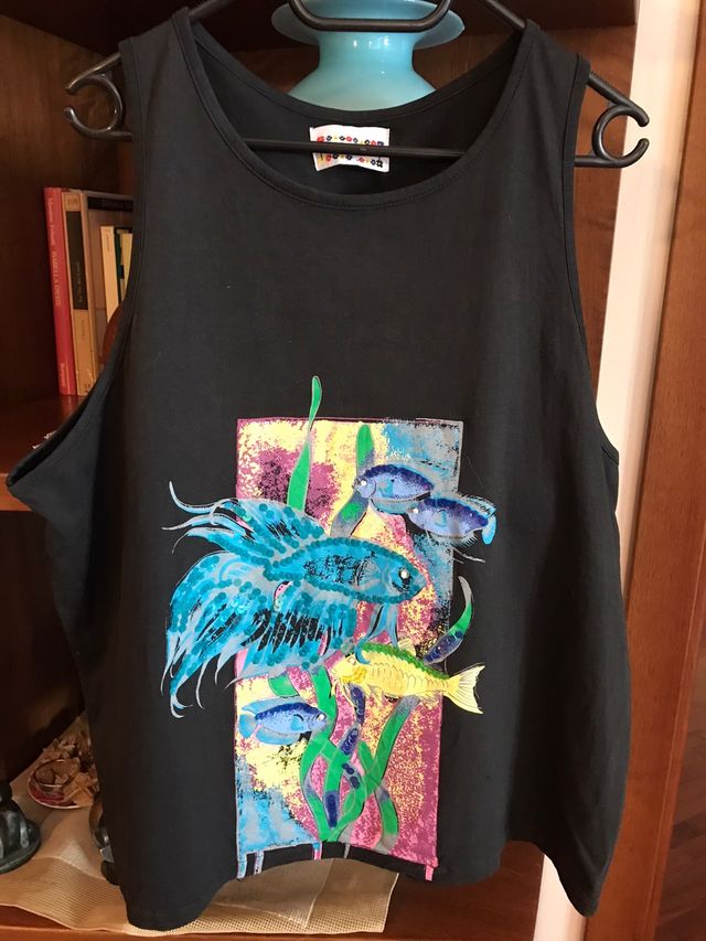 Canotta nera Kenzia dipinta a mano 