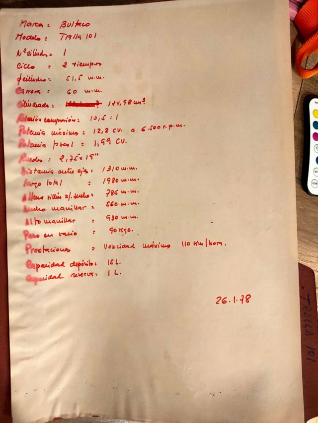 catalogo/características bultaco tralla101 fabrica