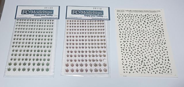 LOTE 3 LAMINAS DE HOJAS Y MANCHAS ESCALA 1/35