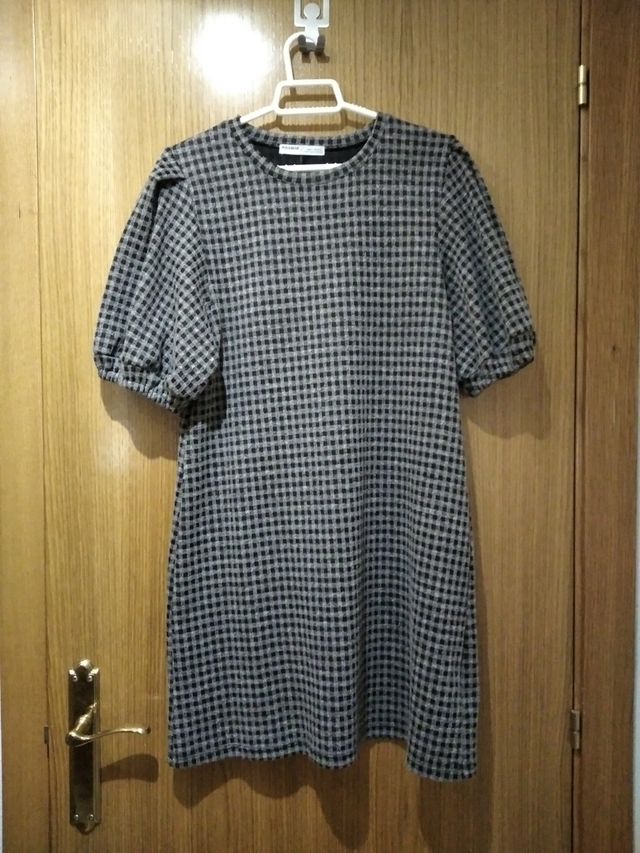 Vestido cuadros manga abullonada Pull&Bear