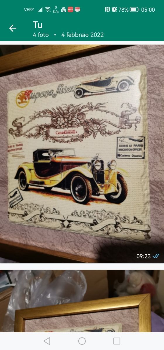 Quadro in rilievo auto d'epoca cornice color oro