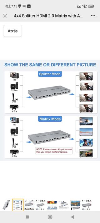 4x4 Splitter HDMI 2.0 Matrix with Audio Extractor 