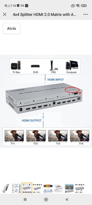 4x4 Splitter HDMI 2.0 Matrix with Audio Extractor 