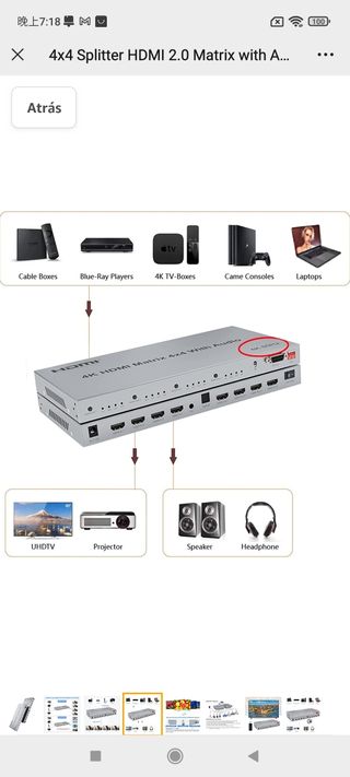 4x4 Splitter HDMI 2.0 Matrix with Audio Extractor 