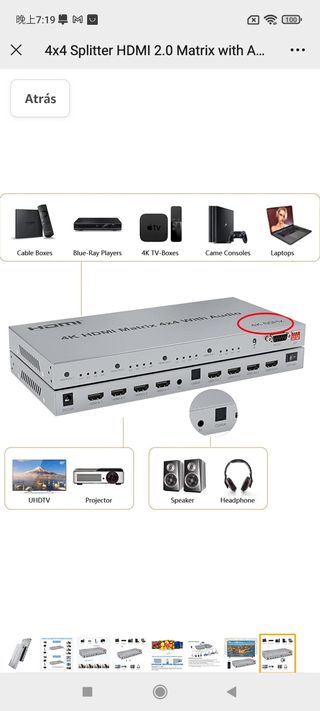 4x4 Splitter HDMI 2.0 Matrix with Audio Extractor 