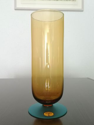 Jarrón copa de cristal de Bohemia ambar y verde