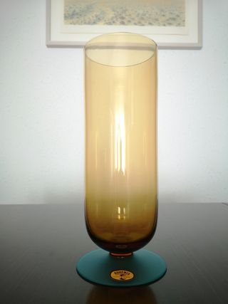 Jarrón copa de cristal de Bohemia ambar y verde