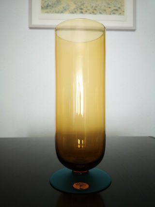 Jarrón copa de cristal de Bohemia ambar y verde