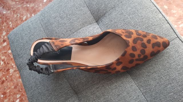 zapatos de tacon, tela de leopardo, talla 39