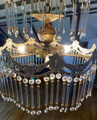 Antigua Lámpara techo Cristal roca Strass / bronce