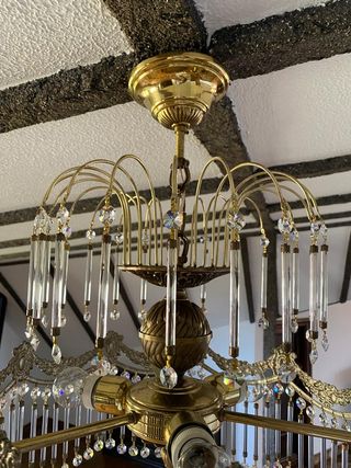 Antigua Lámpara techo Cristal roca Strass / bronce