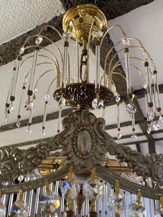 Antigua Lámpara techo Cristal roca Strass / bronce