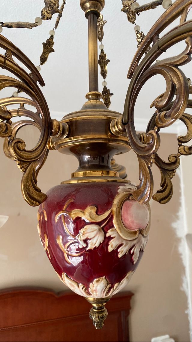 Conjunto lámparas porcelana y bronce antiguas