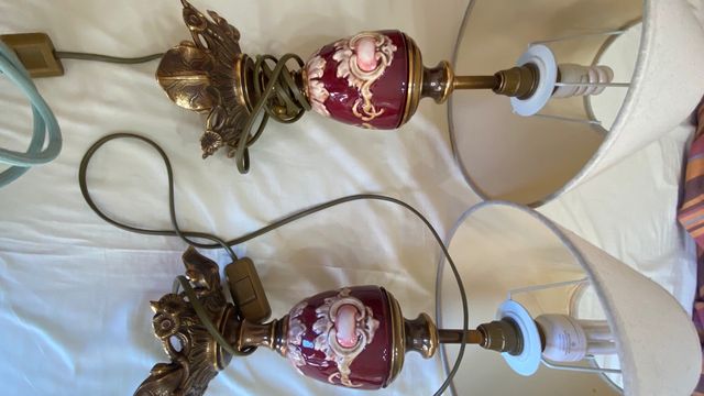 Conjunto lámparas porcelana y bronce antiguas