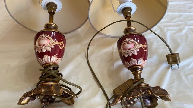 Conjunto lámparas porcelana y bronce antiguas