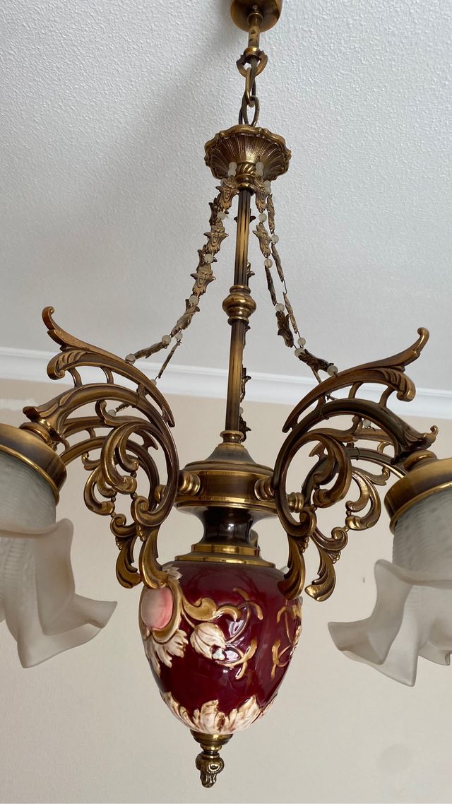 Conjunto lámparas porcelana y bronce antiguas