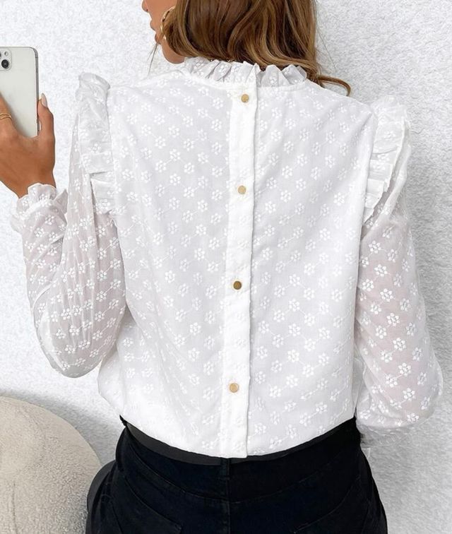 Camicia bianca floreale con volant