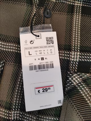 Sobrecamisa Zara hombre. Talla L