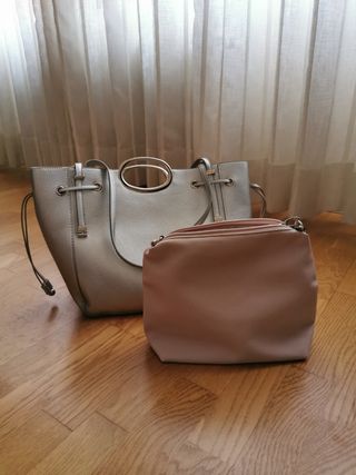 Bolso plateado + bolso interior 