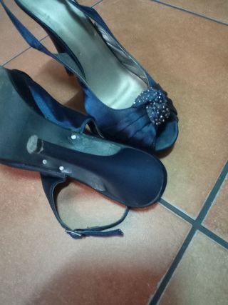 Zapatos tacón fiesta, de raso azul marino 