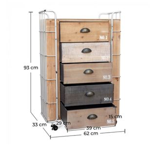CAJONERA INDUSTRIAL CON RUEDAS Y 5 CAJONES 
