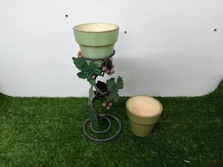 Soporte macetero hierro con 2 macetas