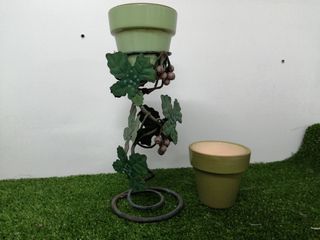 Soporte macetero hierro con 2 macetas
