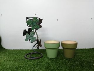 Soporte macetero hierro con 2 macetas