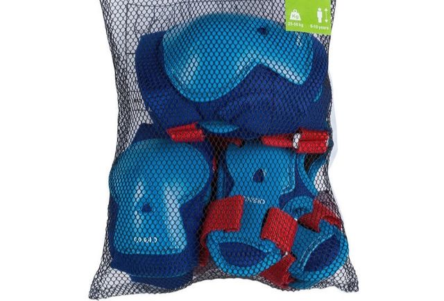 casco, rodilleras, cordera y muñequera de decathlo