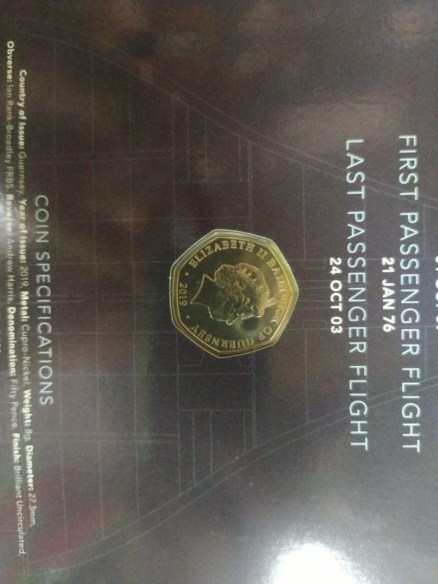 Conjunto de monedas 50p guernsey concorde 2019