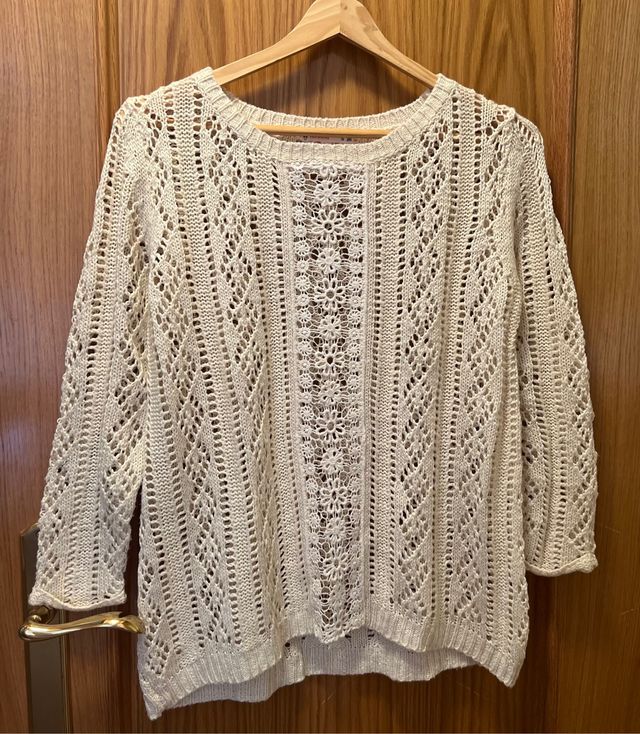 Jersey beige punto calado aberturas