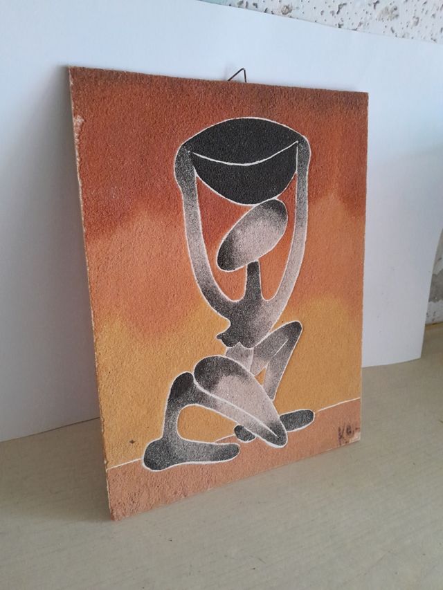 Quadro dipinto con Sabbia su legno Donna Africana