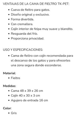 Cama para gatos, fieltro, con cojín interior .