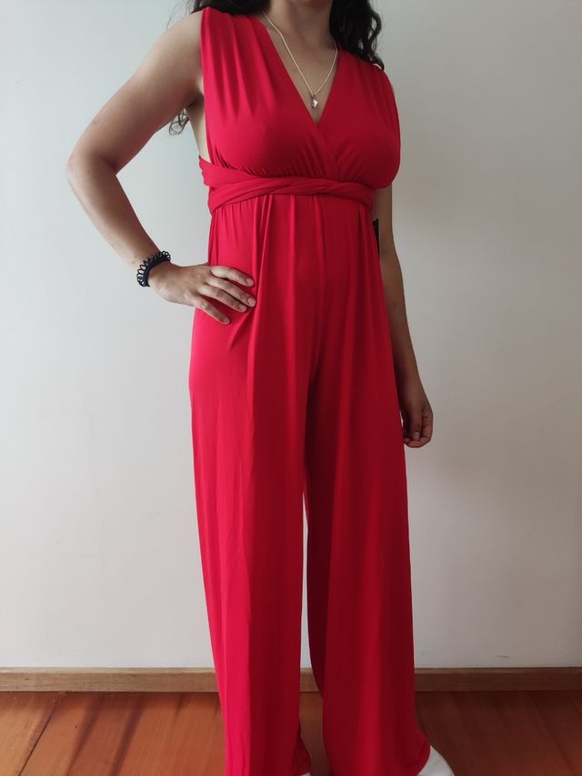 Macacão com fitas ajustáveis vermelho Giraças