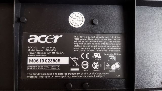 Teclado Acer conexión PS2