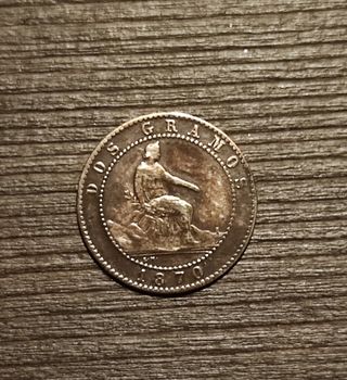 Moneda Española de 2 centimos año 1870