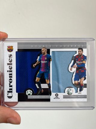 LIONEL MESSI + INIESTA PATCH PANINI TOPPS CROMO 